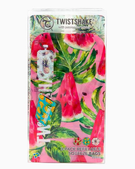 Снимка на Торбички за пюрета Twistshake 220 мл, комплект 3 бр. Pineapple Watermelon Banana